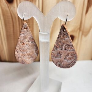 Artisan Leather  Handmade Embossed Teardrop Earrings